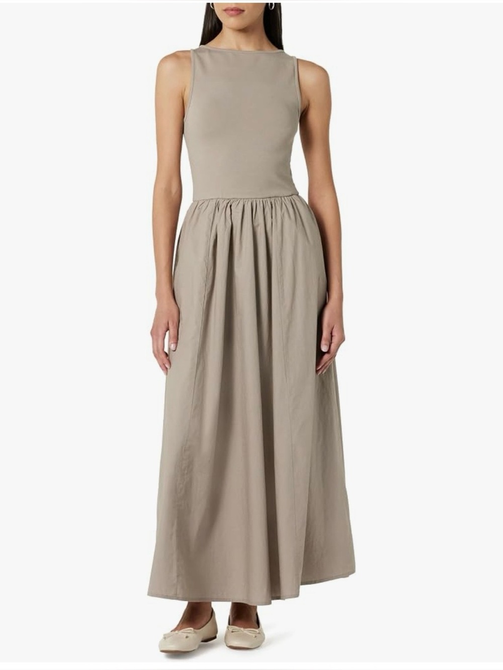 The Drop Mixed Fabric Midi Tank Dress